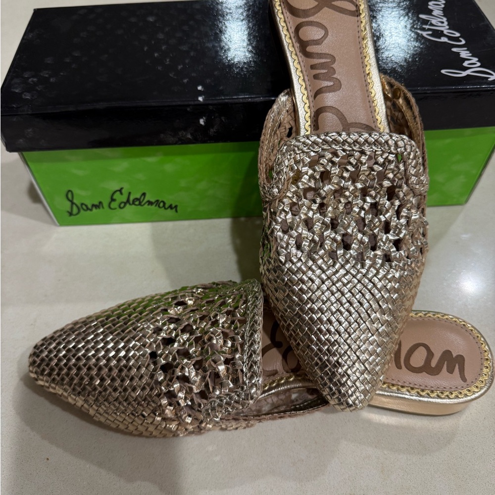 Sam Edelman Gold Clara Leather Mules NWT